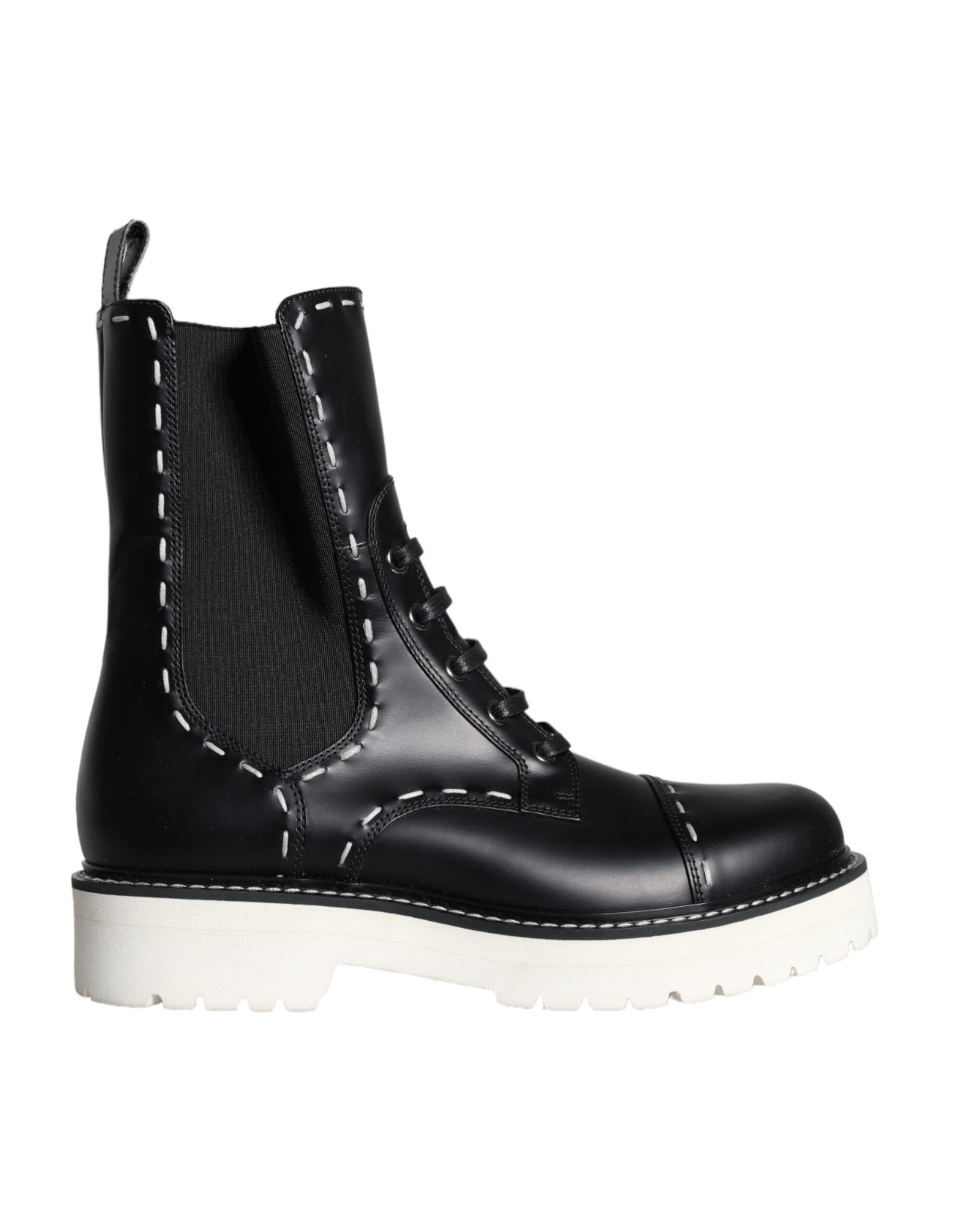 Schwarze Leder-Combat-Stiefel, knöchelhoch