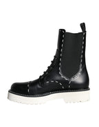Schwarze Leder-Combat-Stiefel, knöchelhoch