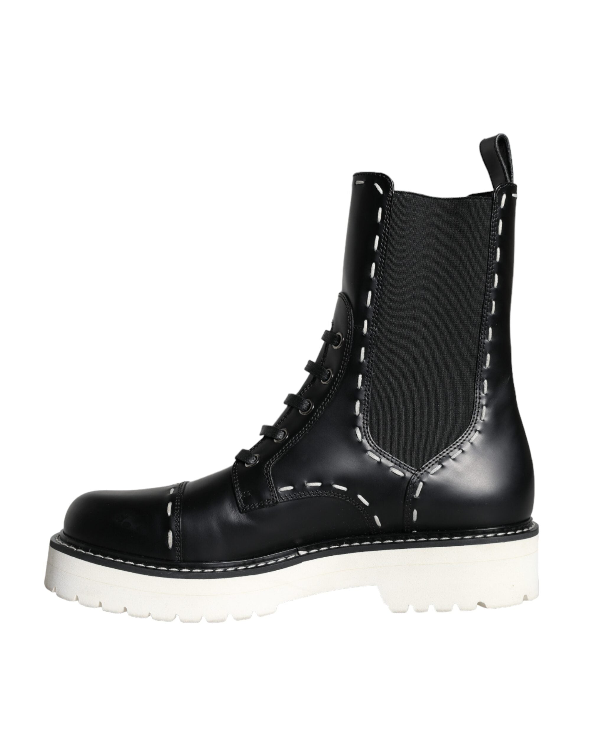Schwarze Leder-Combat-Stiefel, knöchelhoch