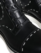 Schwarze Leder-Combat-Stiefel, knöchelhoch