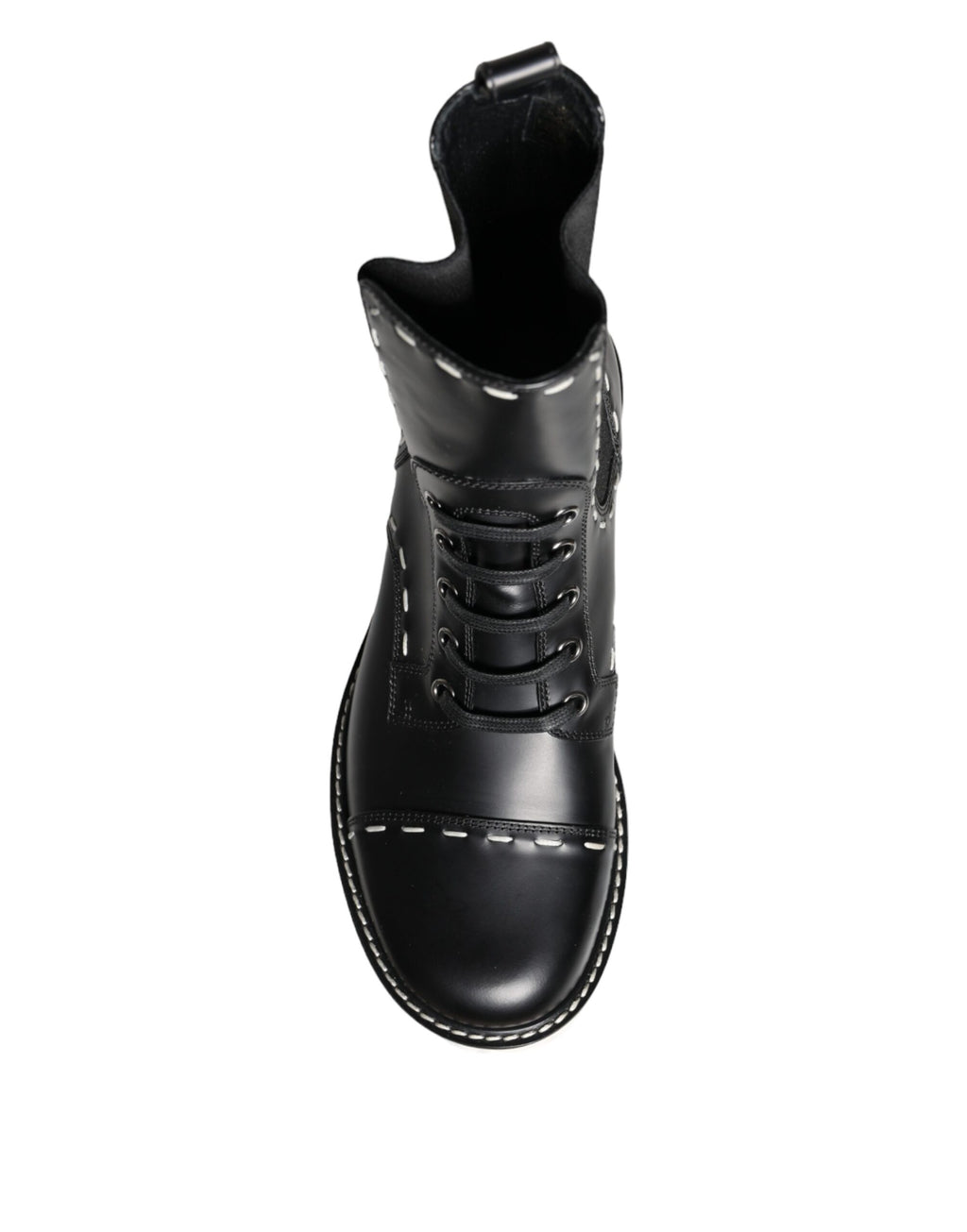 Schwarze Leder-Combat-Stiefel, knöchelhoch
