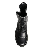 Schwarze Leder-Combat-Stiefel, knöchelhoch