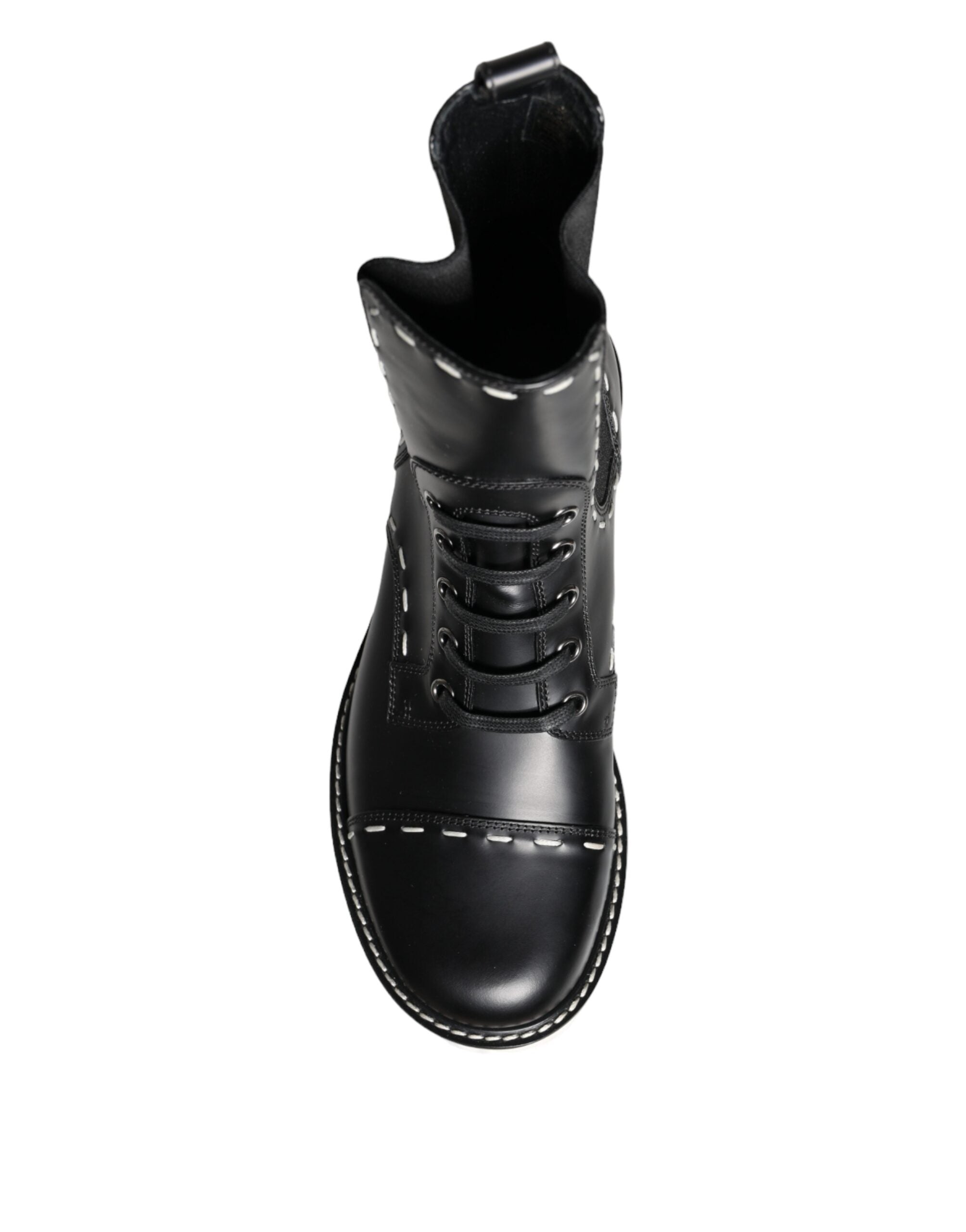 Schwarze Leder-Combat-Stiefel, knöchelhoch