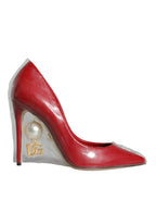 Rote Lackleder Pumps mit Kunstperlen