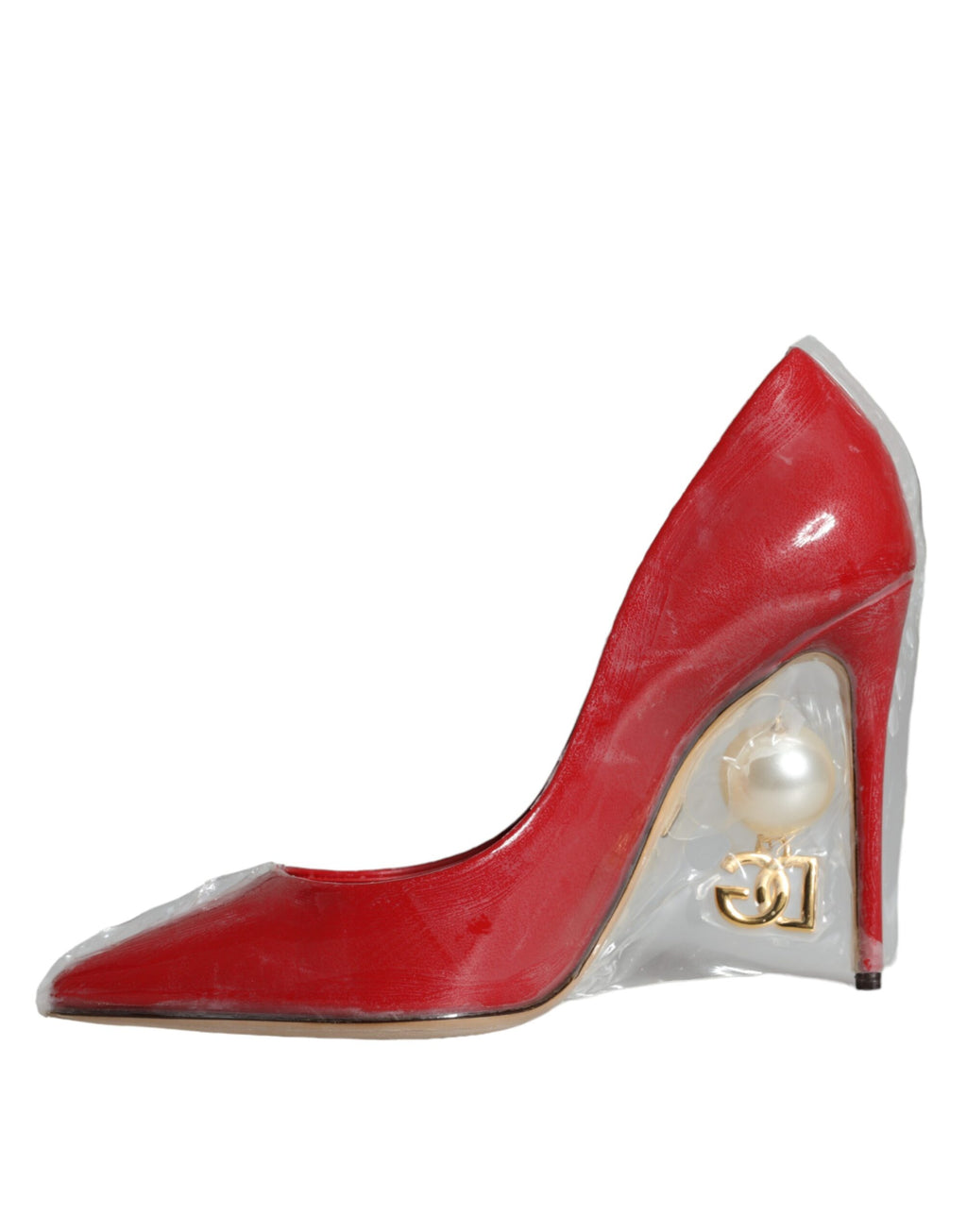 Rote Lackleder Pumps mit Kunstperlen