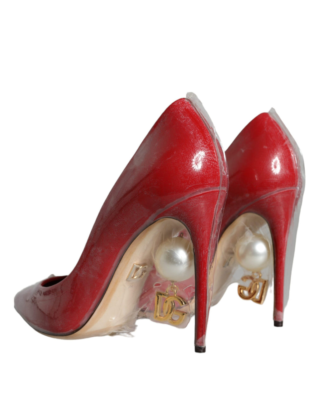 Rote Lackleder Pumps mit Kunstperlen
