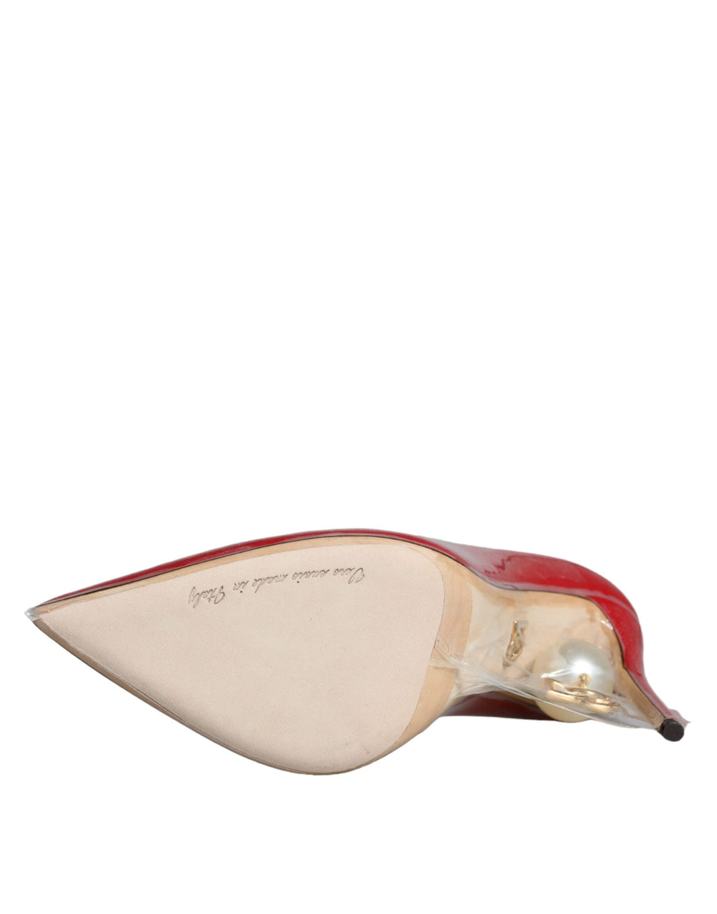 Rote Lackleder Pumps mit Kunstperlen