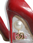Rote Lackleder Pumps mit Kunstperlen