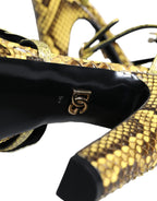 Yellow Exotic Leather Ankle Strap Heels Sandals Shoes