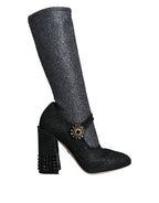 Schwarze Kristall Mary Janes Stiefeletten