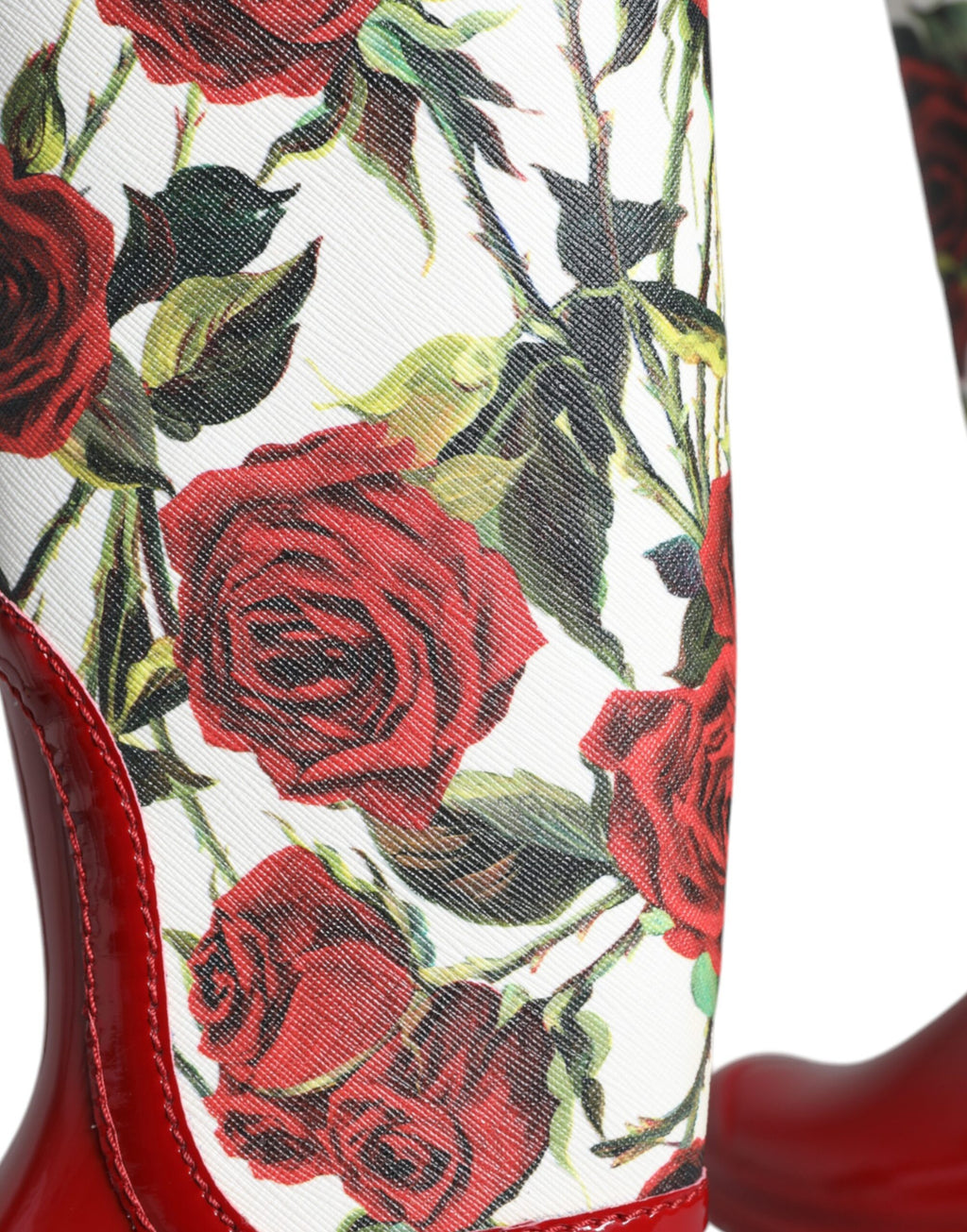 Rote kniehohe Gummistiefel mit Blumenmuster