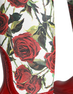 Rote kniehohe Gummistiefel mit Blumenmuster