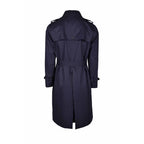 Blue Cotton Men Trench Coat