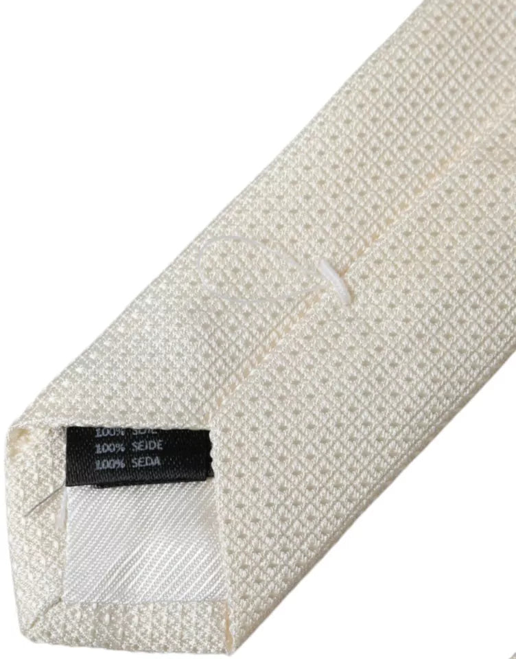 Off White Gemusterte Seide Klassische Verstellbare Krawatte