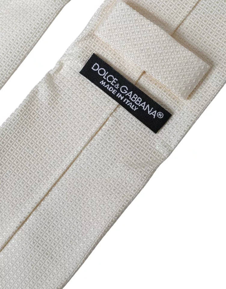 Off White Gemusterte Seide Klassische Verstellbare Krawatte