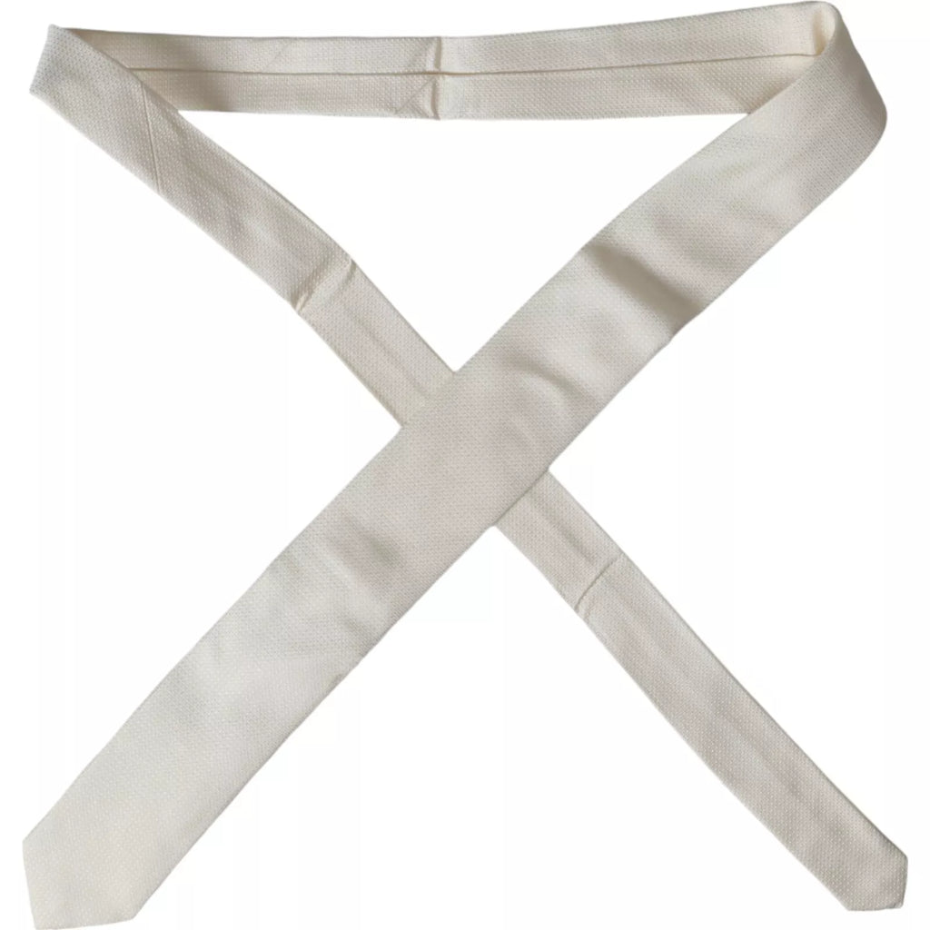 Off White Gemusterte Seide Klassische Verstellbare Krawatte