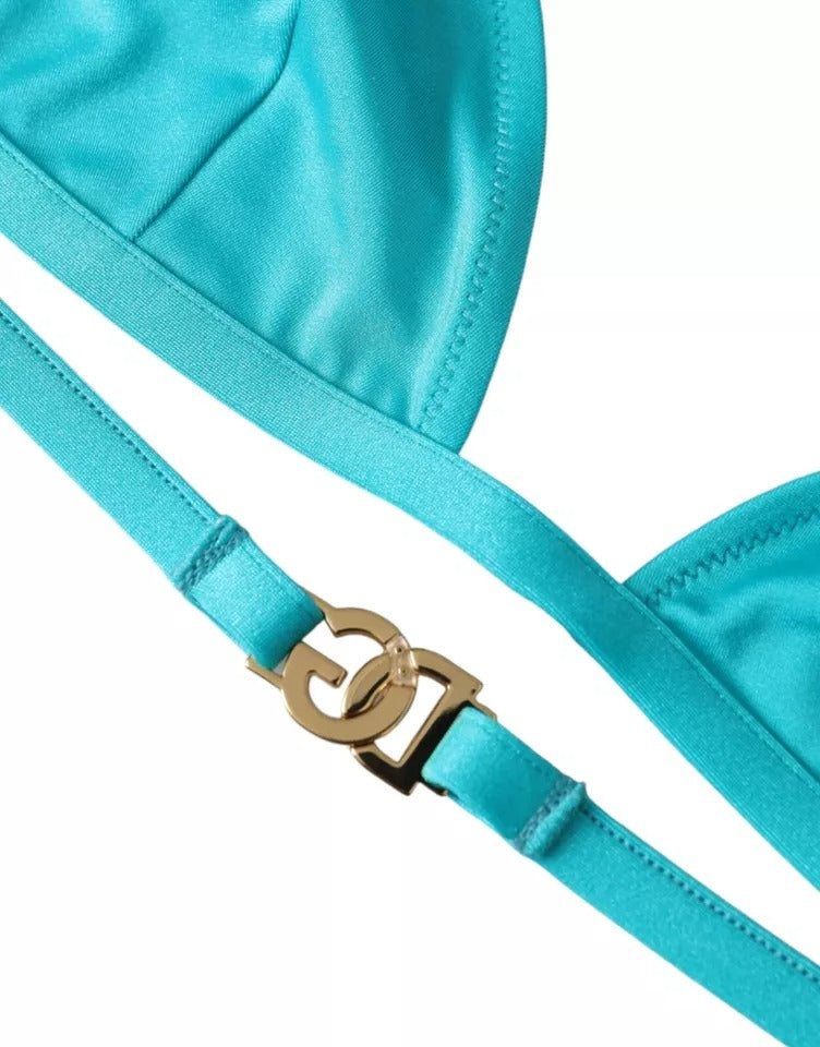 Blaugrünes Neckholder-Bikini-Oberteil mit DG-Logo