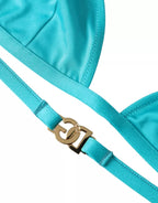 Blaugrünes Neckholder-Bikini-Oberteil mit DG-Logo