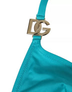 Blaugrünes Neckholder-Bikini-Oberteil mit DG-Logo