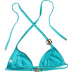 Blaugrünes Neckholder-Bikini-Oberteil mit DG-Logo