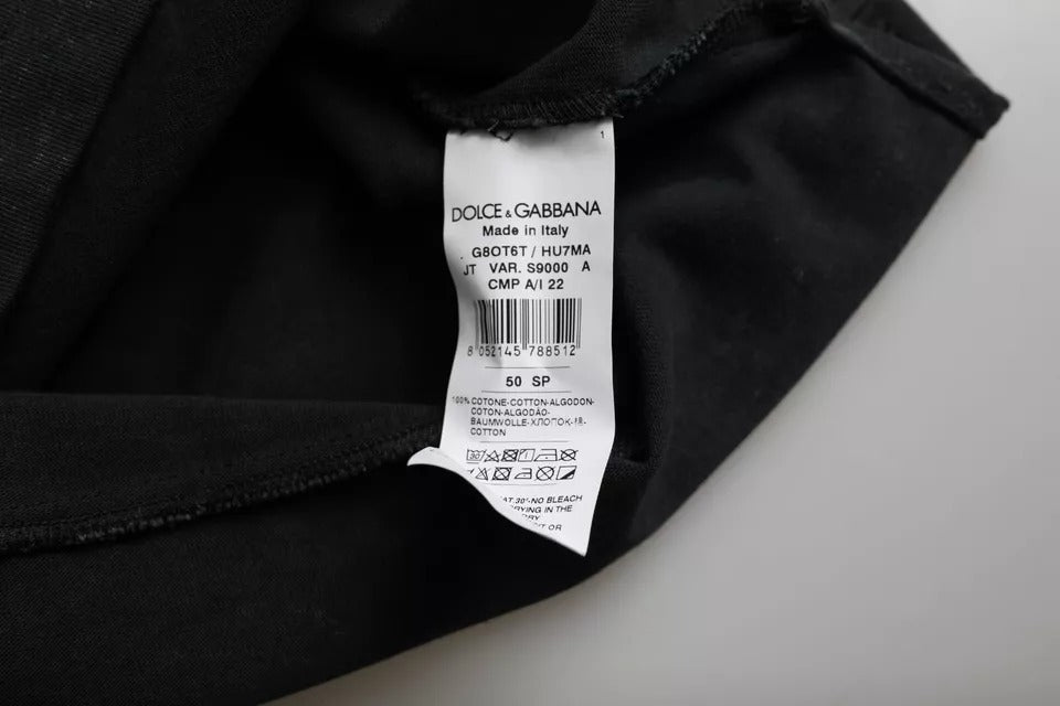 T-shirt girocollo in cotone nera con stampa grafica