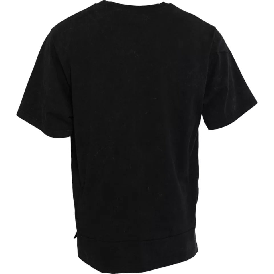 T-shirt girocollo in cotone nera con stampa grafica