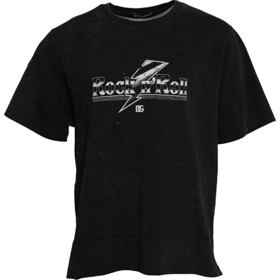T-shirt girocollo in cotone nera con stampa grafica