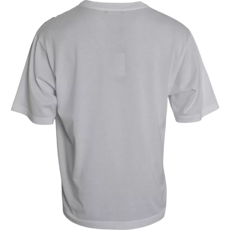 Weißes Baumwoll-Rundhals-Kurzarm-T-Shirt