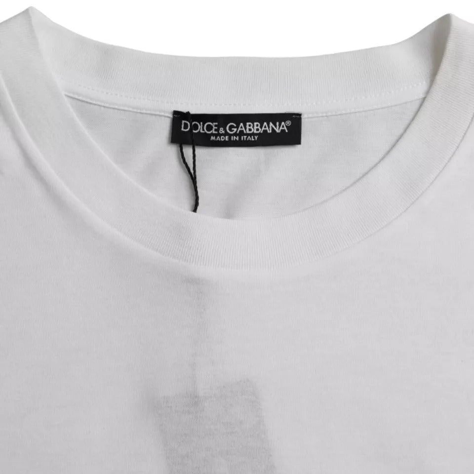 Weißes Baumwoll-Rundhals-Kurzarm-T-Shirt