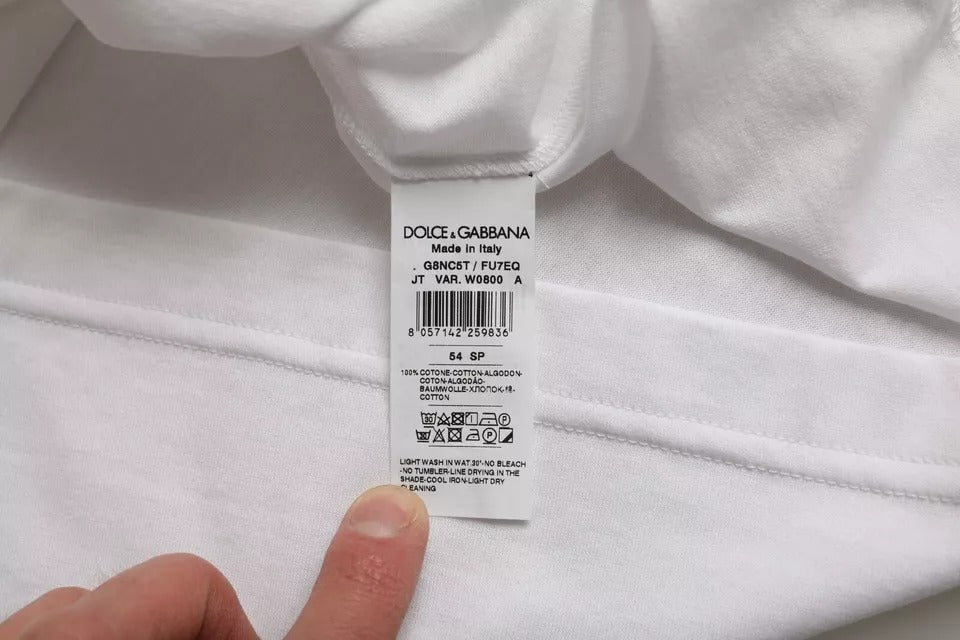 Weißes Baumwoll-Rundhals-Kurzarm-T-Shirt