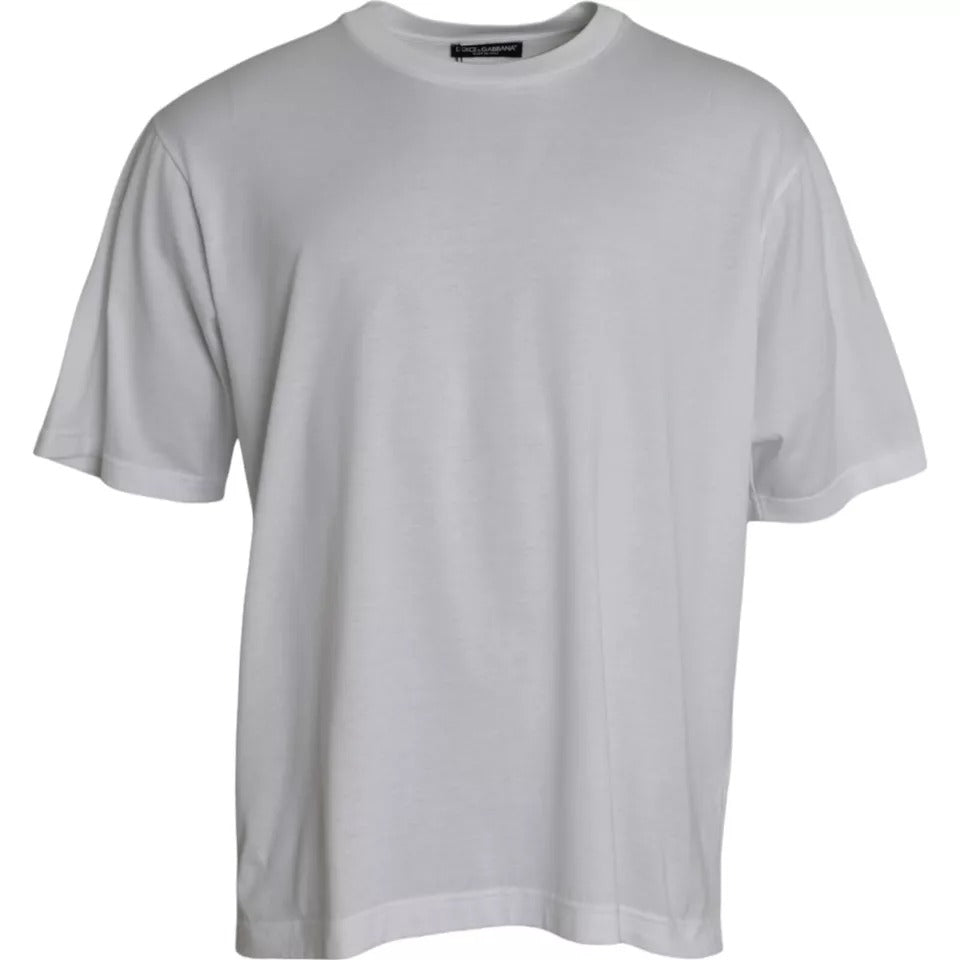 Weißes Baumwoll-Rundhals-Kurzarm-T-Shirt