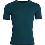 Blue Green Cotton Round Neck Short Sleeves T-shirt