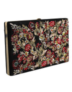 Clutch-Abendtasche mit mehrfarbigem Blumenmuster und Goldrahmen
