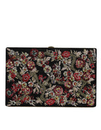 Clutch-Abendtasche mit mehrfarbigem Blumenmuster und Goldrahmen