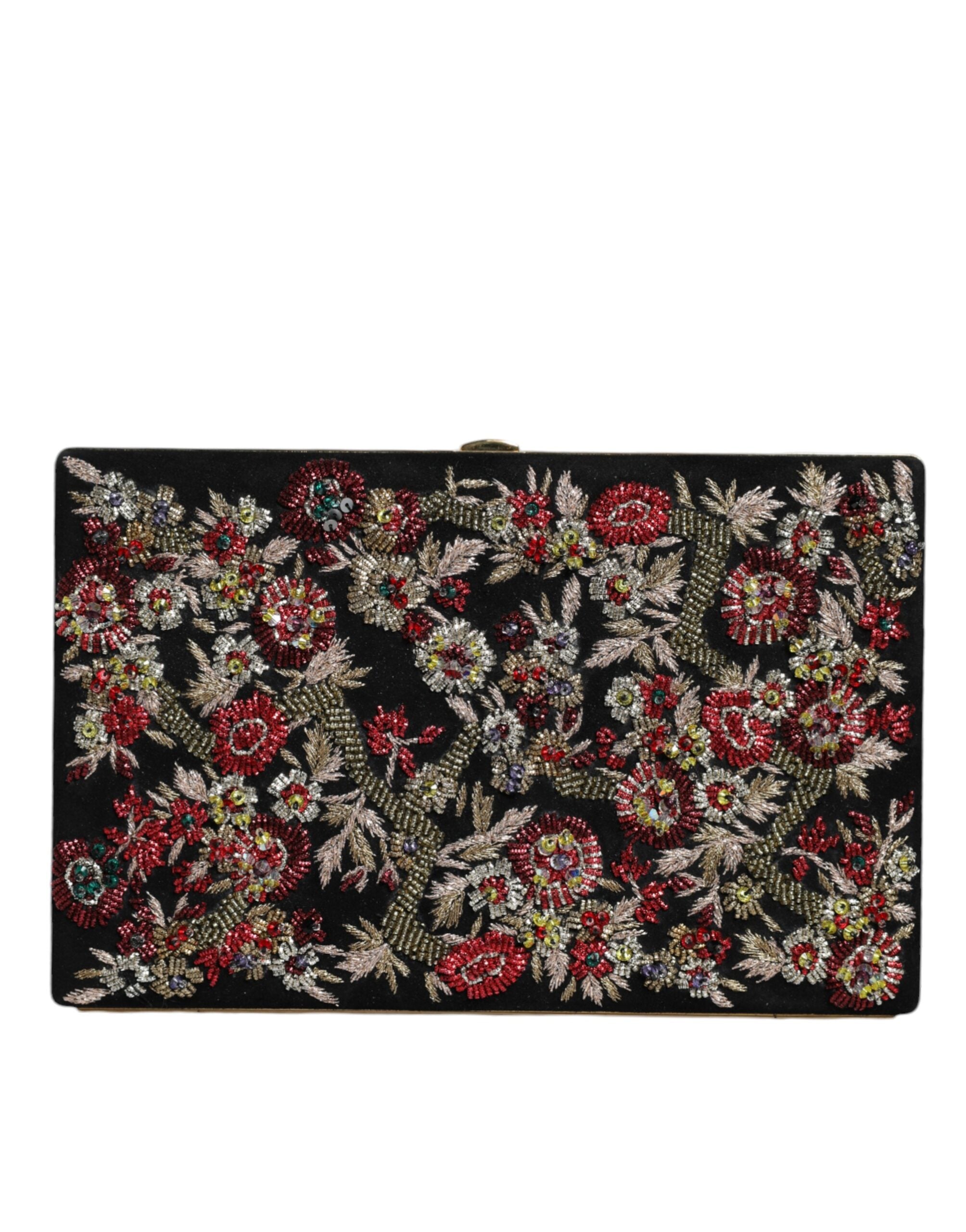 Clutch-Abendtasche mit mehrfarbigem Blumenmuster und Goldrahmen