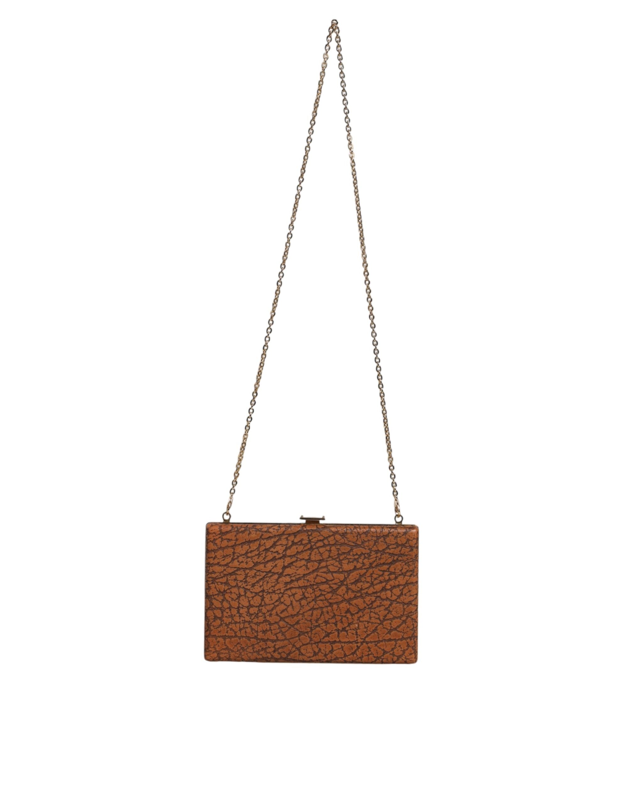 Braune Leder Clutch Mini Crossbody-Tasche mit goldenem Rahmen