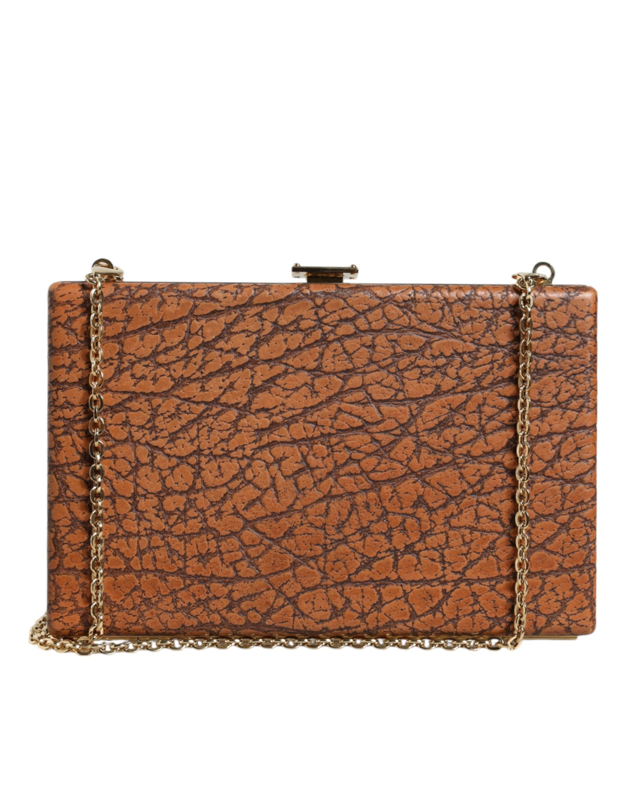 Braune Leder Clutch Mini Crossbody-Tasche mit goldenem Rahmen