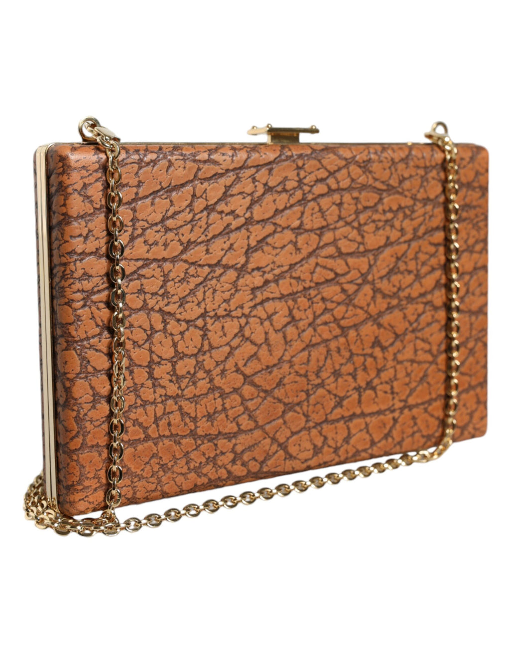 Braune Leder Clutch Mini Crossbody-Tasche mit goldenem Rahmen
