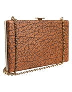 Braune Leder Clutch Mini Crossbody-Tasche mit goldenem Rahmen