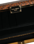 Braune Leder Clutch Mini Crossbody-Tasche mit goldenem Rahmen