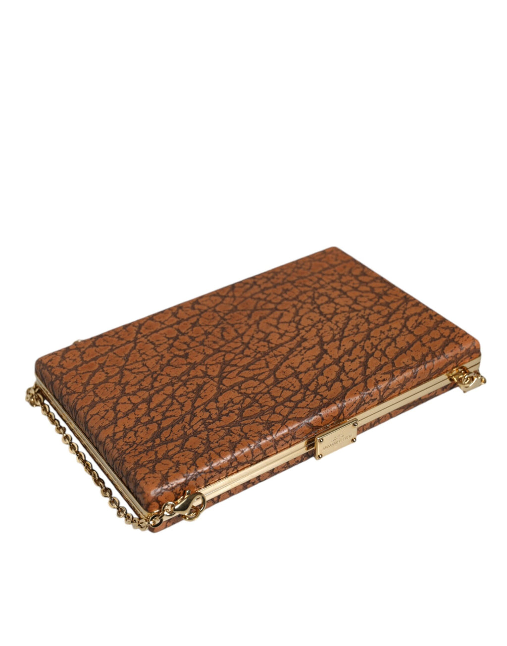 Braune Leder Clutch Mini Crossbody-Tasche mit goldenem Rahmen