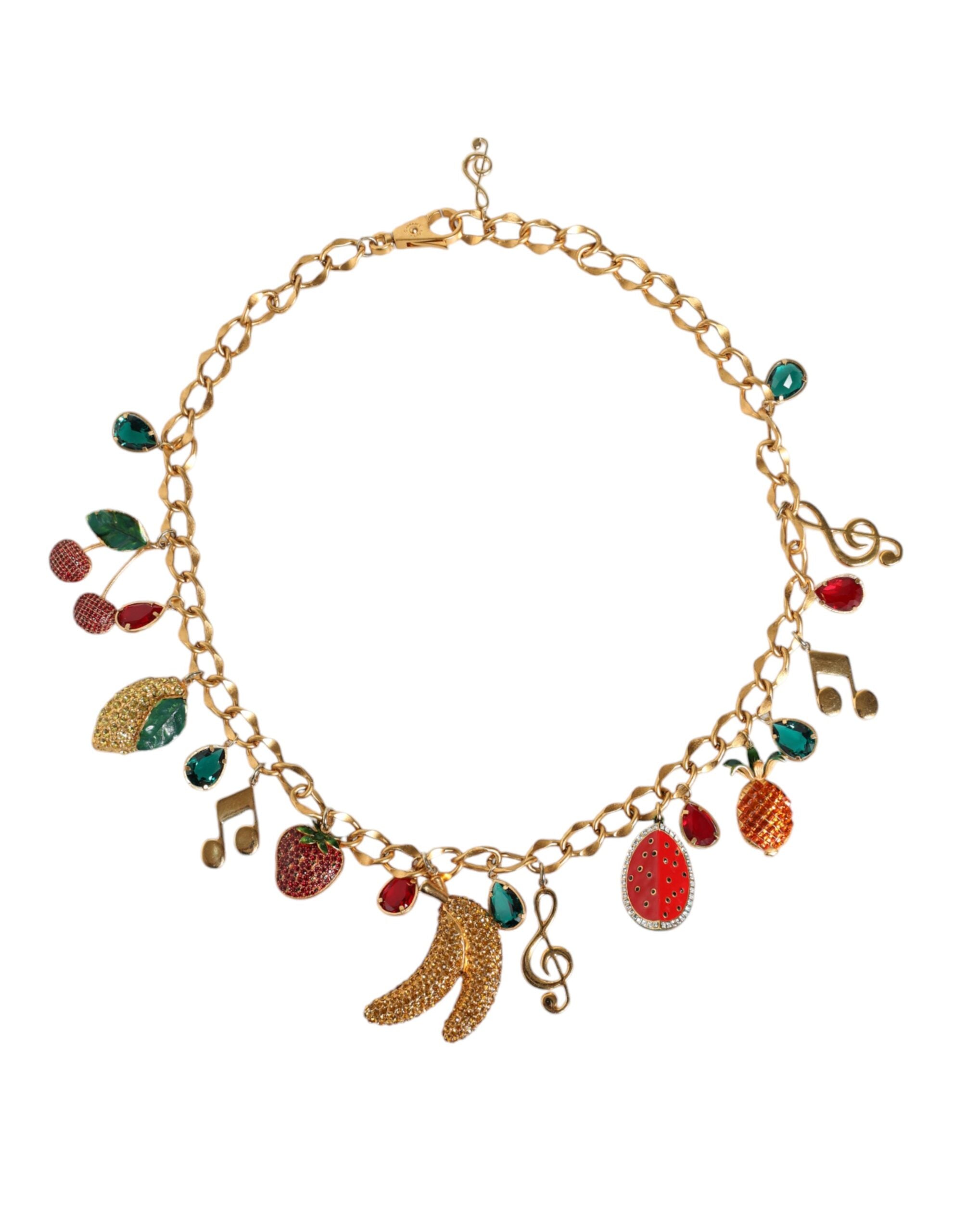 Goldfarbener Messing-Taillengürtel mit Kristallen und Frucht-Design