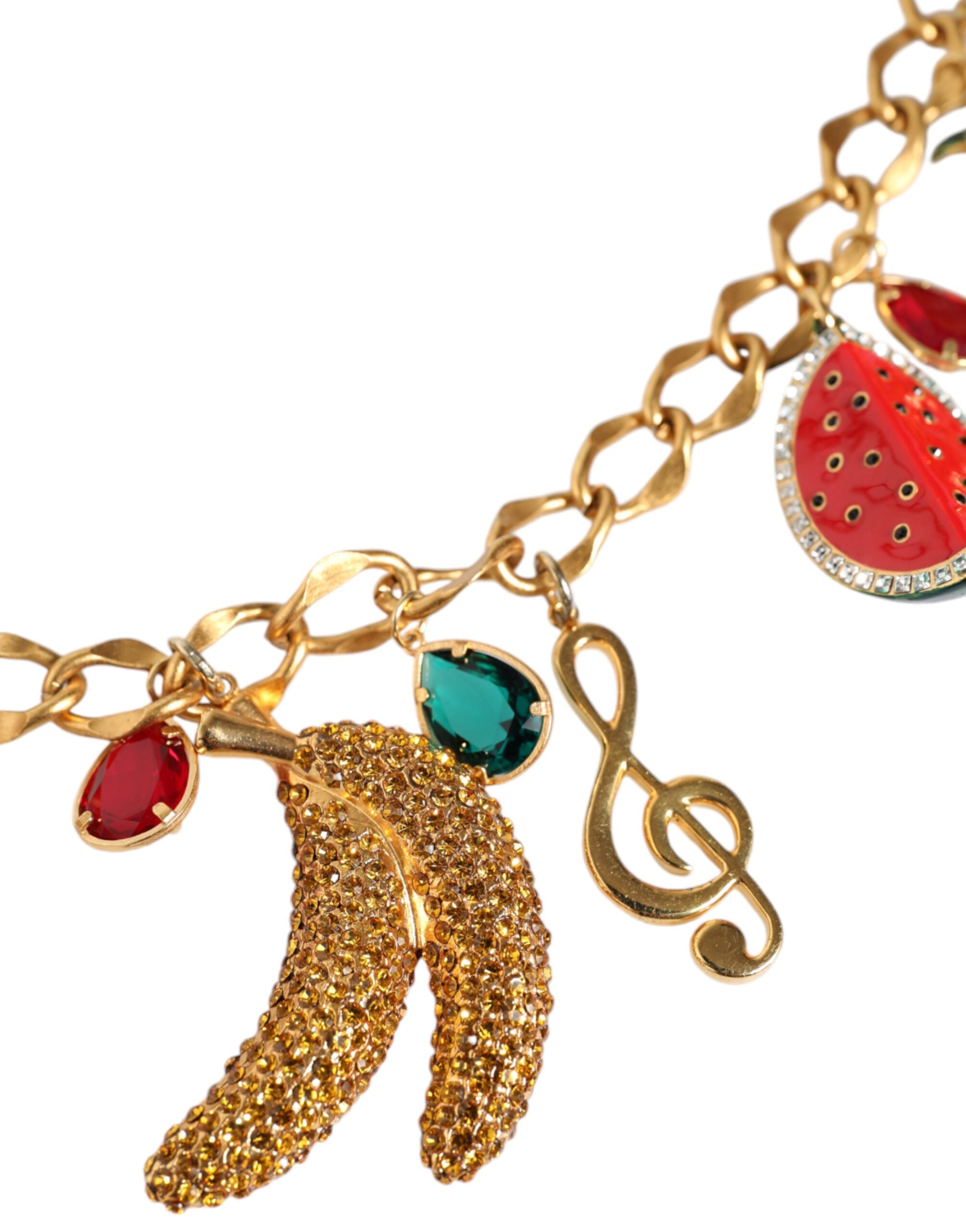 Goldfarbener Messing-Taillengürtel mit Kristallen und Frucht-Design