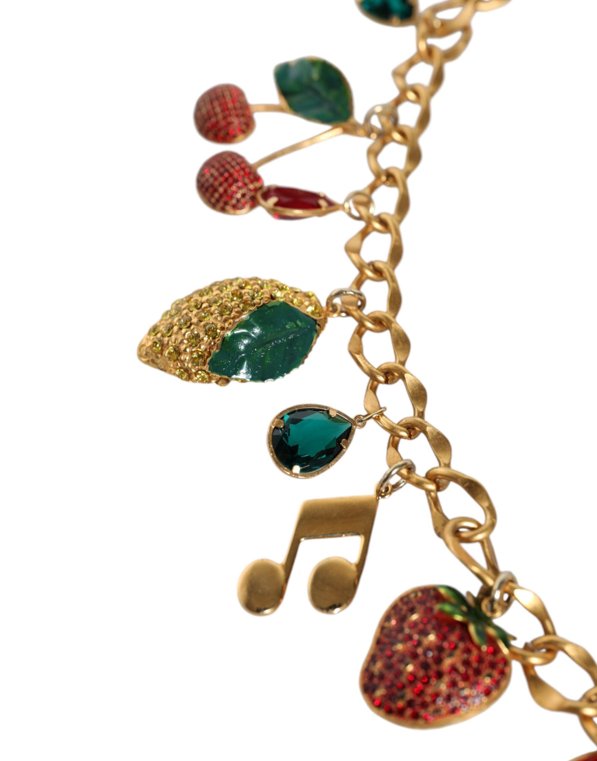 Goldfarbener Messing-Taillengürtel mit Kristallen und Frucht-Design