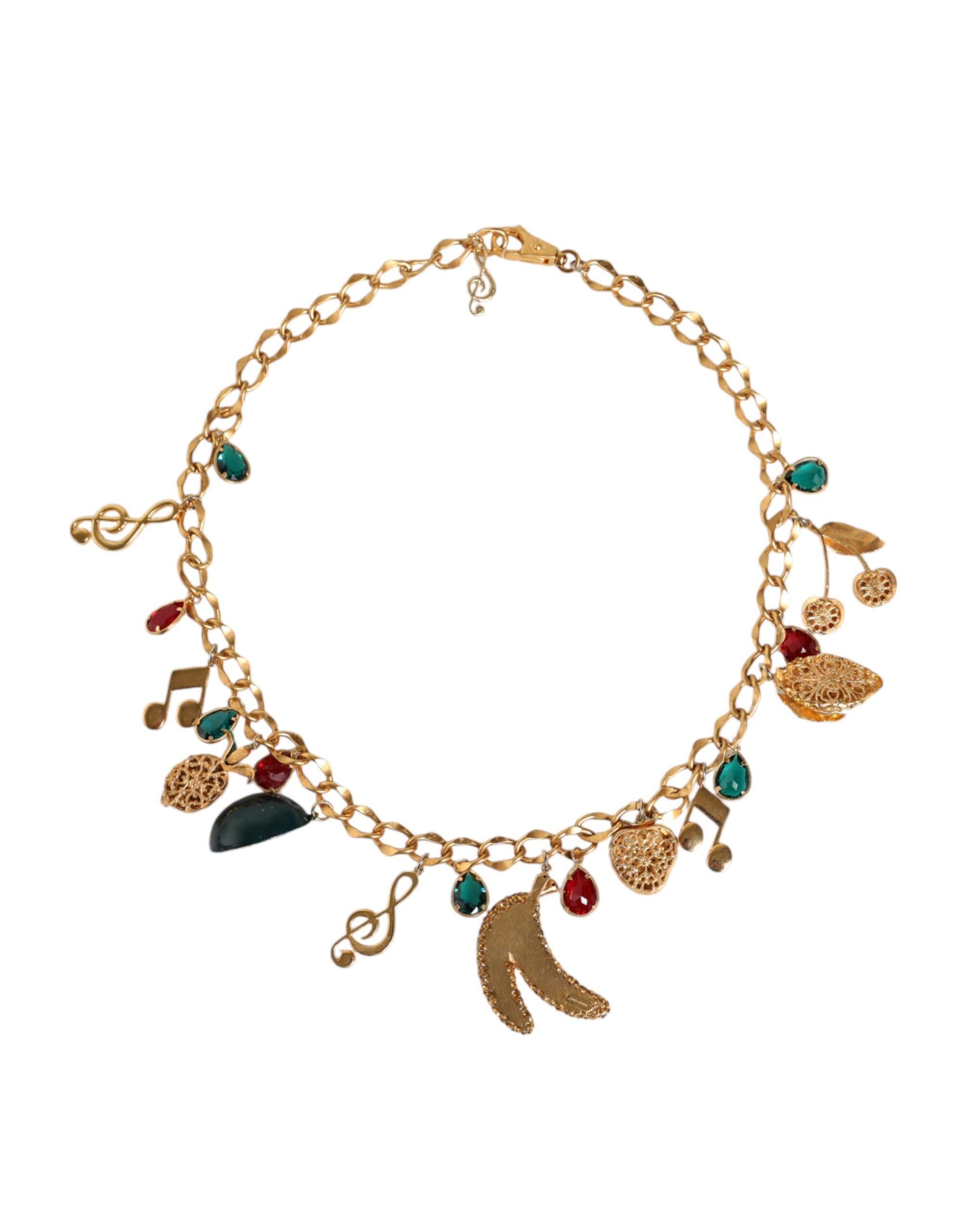 Goldfarbener Messing-Taillengürtel mit Kristallen und Frucht-Design