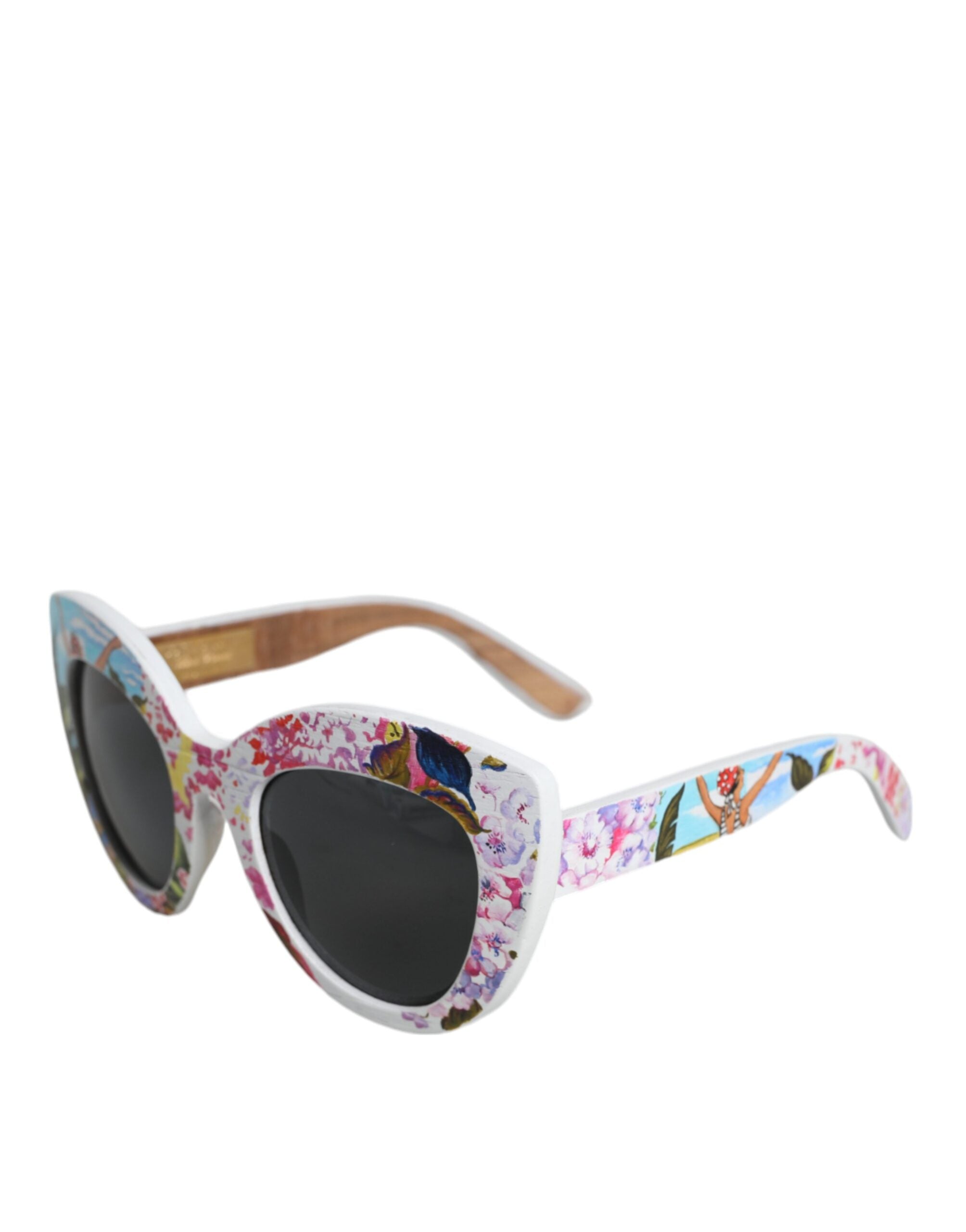 Mehrfarbige Holz-Kristall-Messingrahmen Sonnenbrille mit handbemaltem Blumenmuster