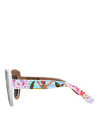 Mehrfarbige Holz-Kristall-Messingrahmen Sonnenbrille mit handbemaltem Blumenmuster