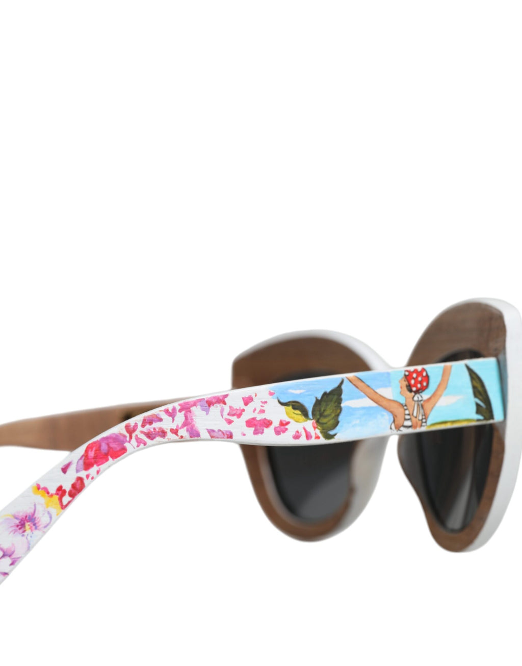 Mehrfarbige Holz-Kristall-Messingrahmen Sonnenbrille mit handbemaltem Blumenmuster