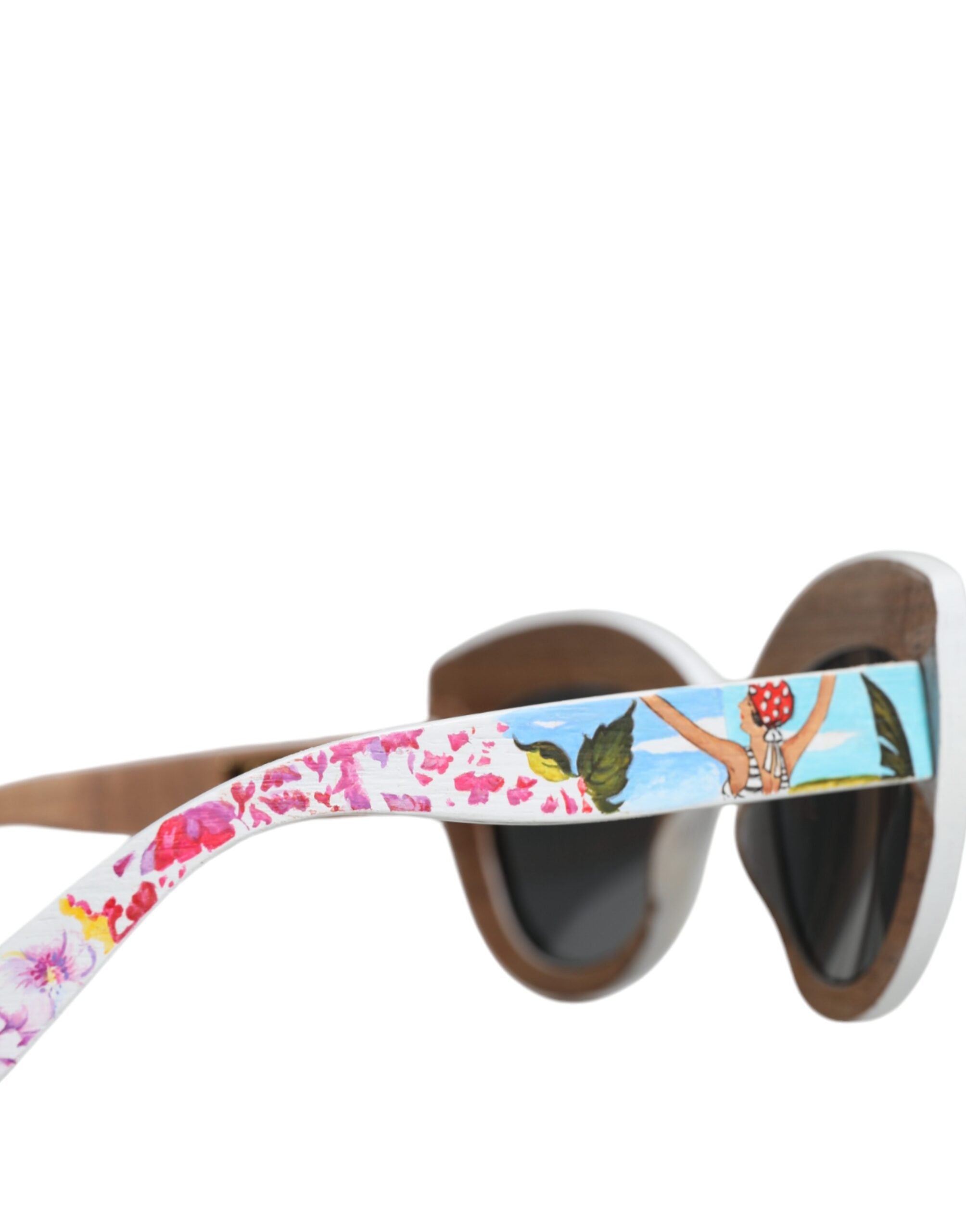 Mehrfarbige Holz-Kristall-Messingrahmen Sonnenbrille mit handbemaltem Blumenmuster