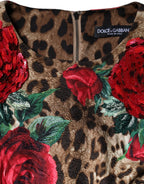 Brown Leopard Red Roses Baumwolle A-Linie Kleid